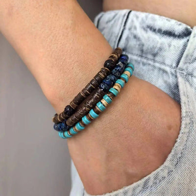 Handmade Beaded Coconut Shell Wood Piece Bracelet Men's Retro 2668south