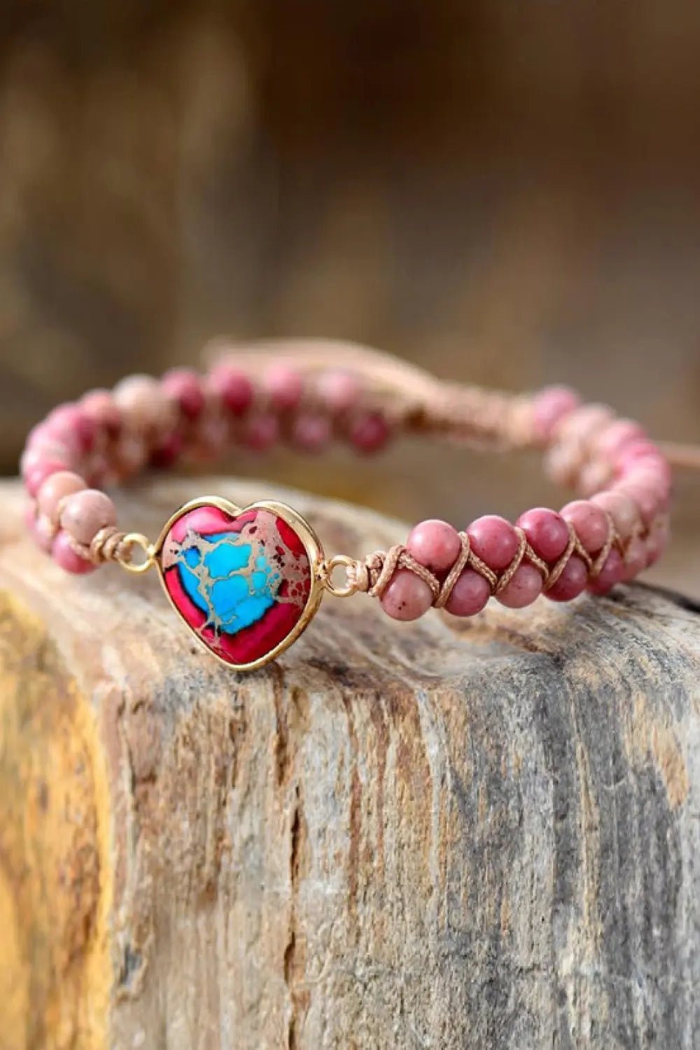 Handmade Heart Shape Natural Stone Bracelet 2668south