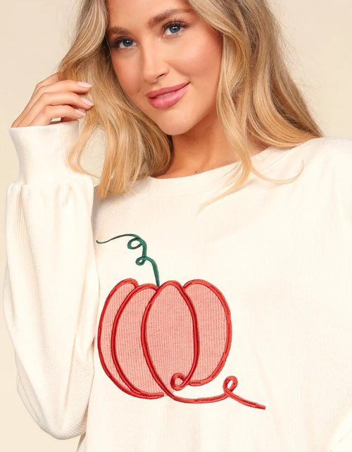 Load image into Gallery viewer, Haptics Full Size Embroidery Pumpkin Long Sleeve Knit Top 2668south
