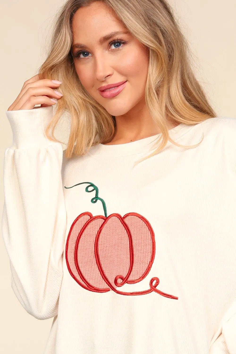 Haptics Full Size Embroidery Pumpkin Long Sleeve Knit Top 2668south