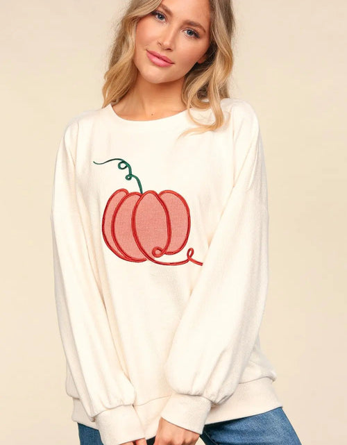 Load image into Gallery viewer, Haptics Full Size Embroidery Pumpkin Long Sleeve Knit Top 2668south
