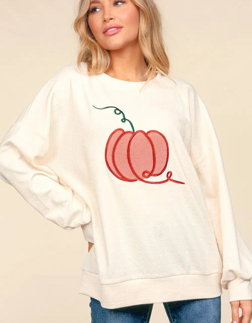 Load image into Gallery viewer, Haptics Full Size Embroidery Pumpkin Long Sleeve Knit Top 2668south
