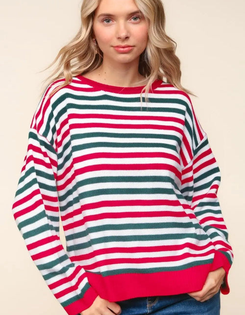 Load image into Gallery viewer, Haptics Full Size Striped Contrast Side Slit Knit Top 2668south
