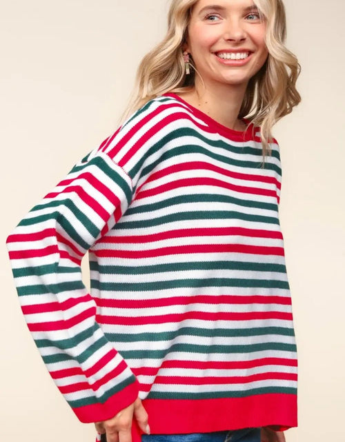 Load image into Gallery viewer, Haptics Full Size Striped Contrast Side Slit Knit Top 2668south
