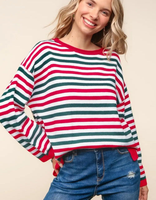 Load image into Gallery viewer, Haptics Full Size Striped Contrast Side Slit Knit Top 2668south
