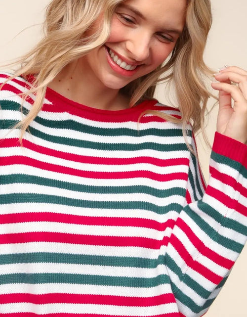 Load image into Gallery viewer, Haptics Full Size Striped Contrast Side Slit Knit Top 2668south
