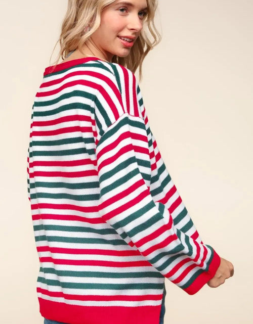 Load image into Gallery viewer, Haptics Full Size Striped Contrast Side Slit Knit Top 2668south
