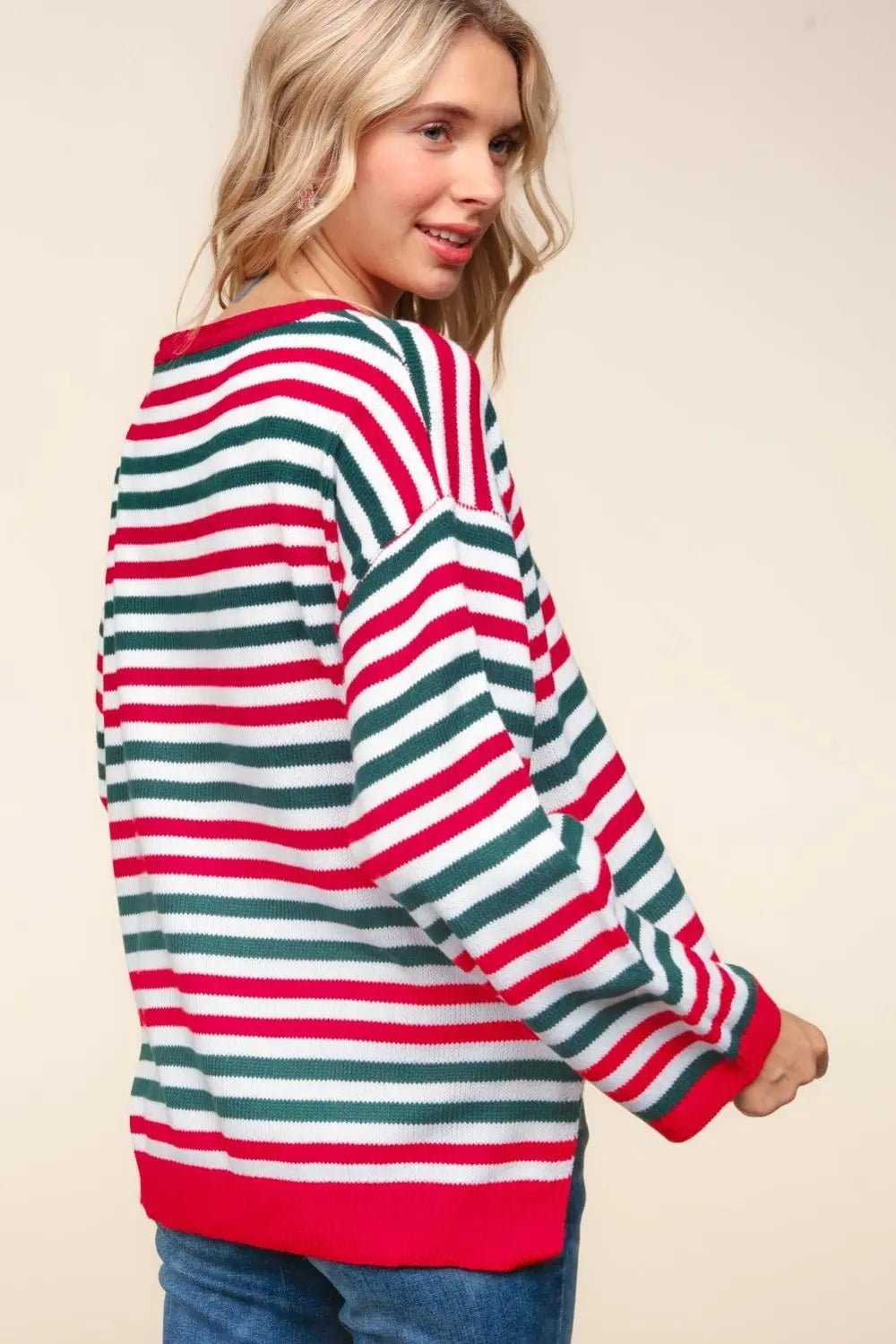 Haptics Full Size Striped Contrast Side Slit Knit Top 2668south