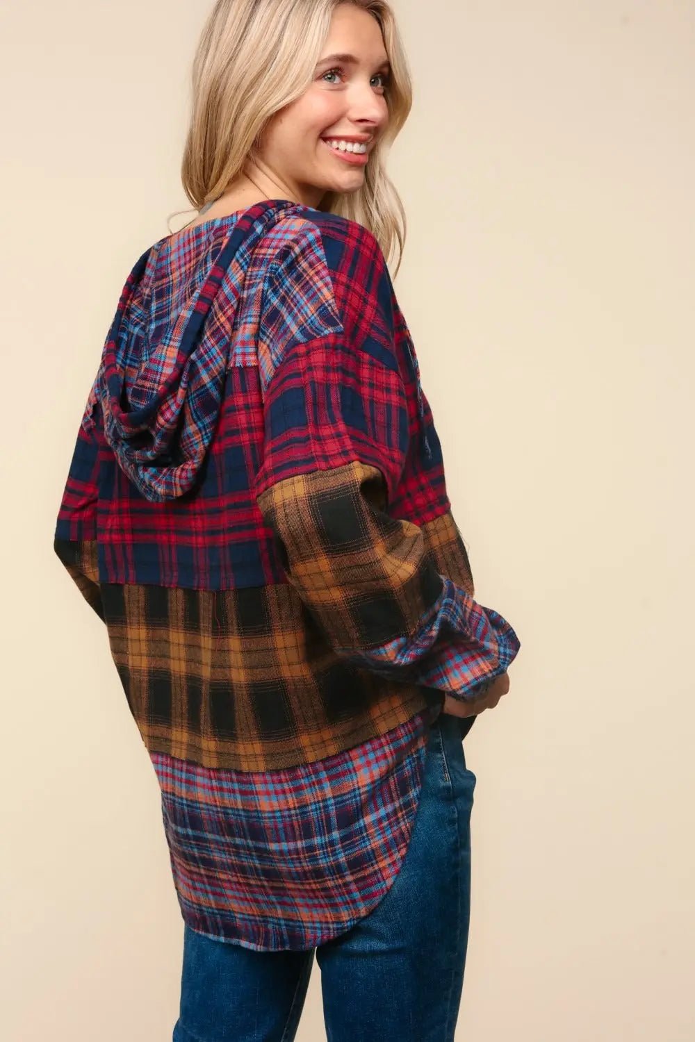 Haptics Plaid Edge Cut Detail Hooded Top 2668south