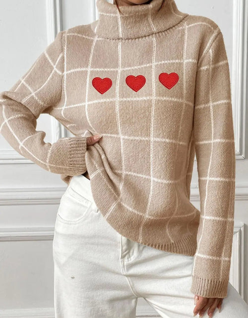 Load image into Gallery viewer, Heart Plaid Turtleneck Long Sleeve Sweater 2668south
