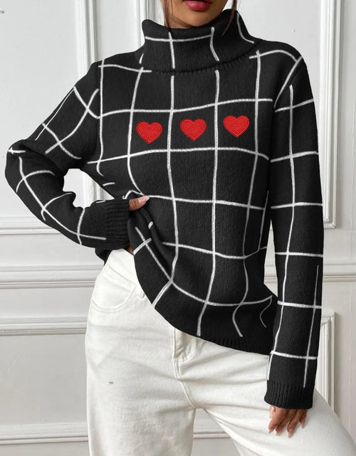 Load image into Gallery viewer, Heart Plaid Turtleneck Long Sleeve Sweater 2668south
