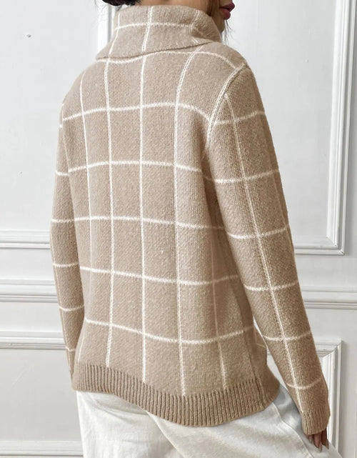 Load image into Gallery viewer, Heart Plaid Turtleneck Long Sleeve Sweater 2668south
