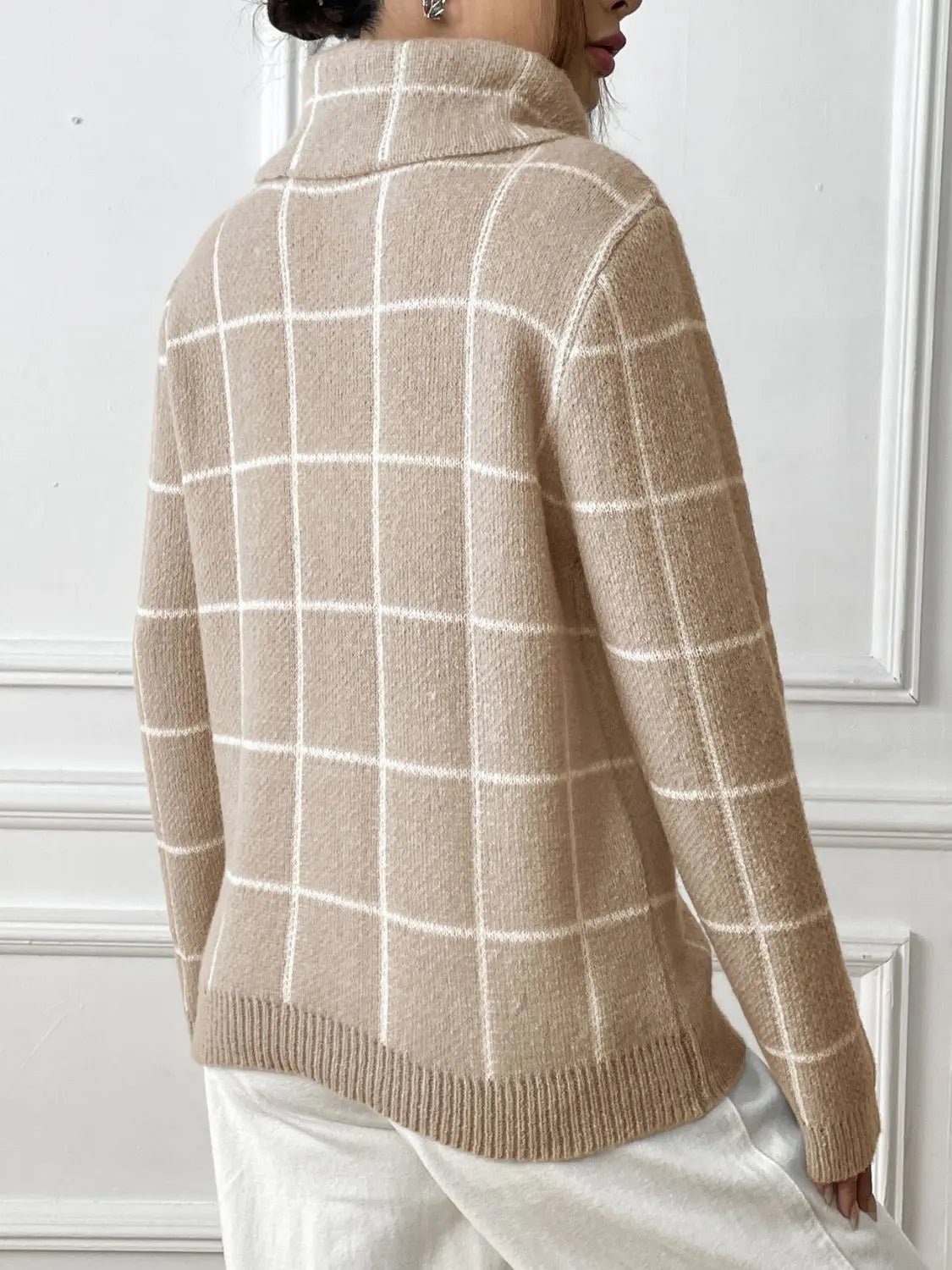 Heart Plaid Turtleneck Long Sleeve Sweater 2668south