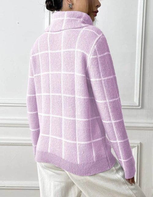 Load image into Gallery viewer, Heart Plaid Turtleneck Long Sleeve Sweater 2668south
