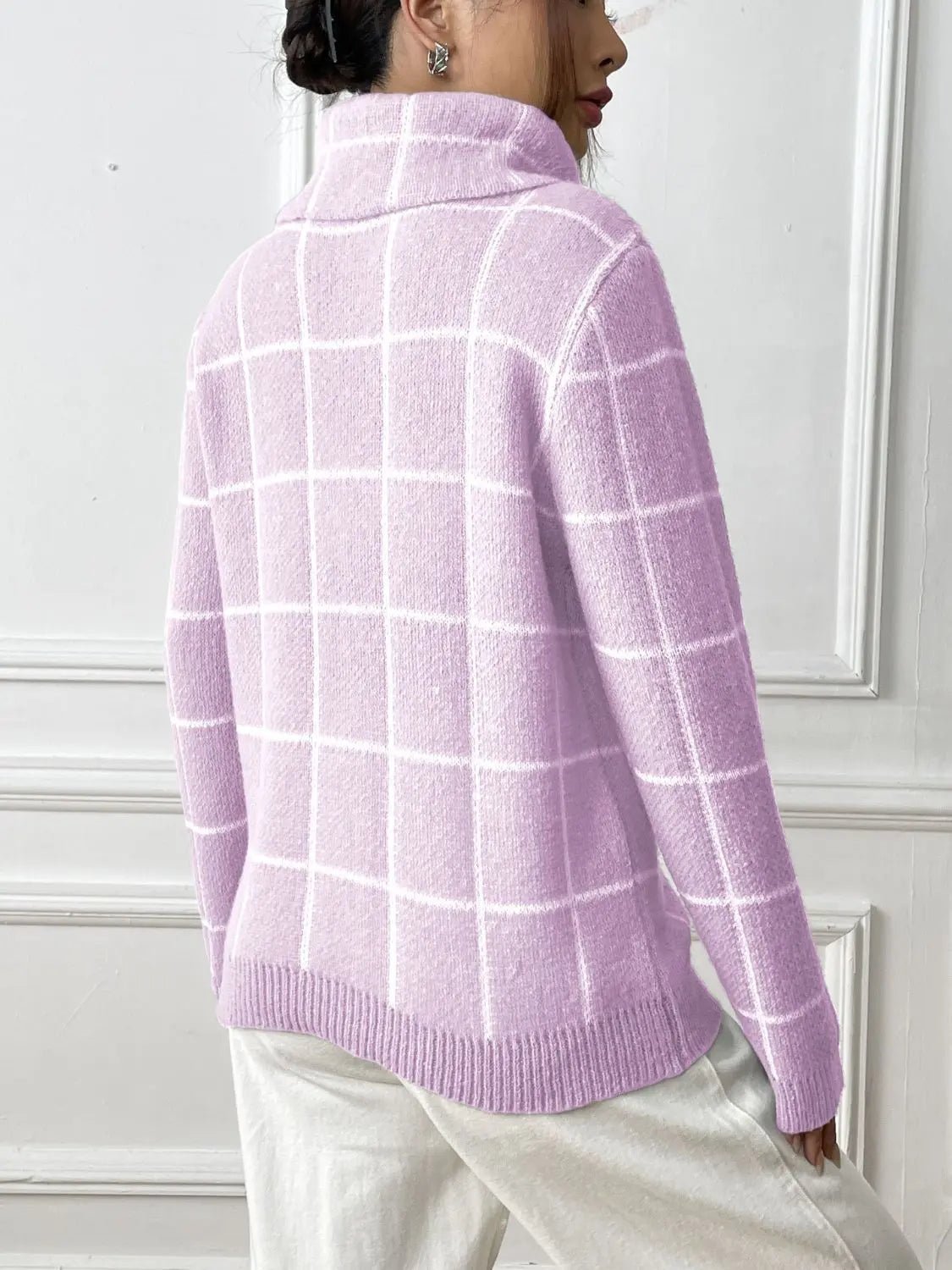 Heart Plaid Turtleneck Long Sleeve Sweater 2668south