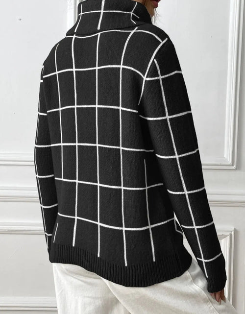 Load image into Gallery viewer, Heart Plaid Turtleneck Long Sleeve Sweater 2668south
