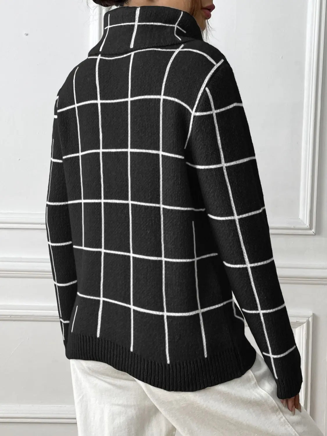 Heart Plaid Turtleneck Long Sleeve Sweater 2668south