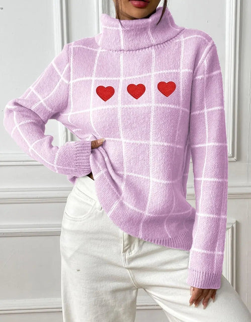 Load image into Gallery viewer, Heart Plaid Turtleneck Long Sleeve Sweater 2668south
