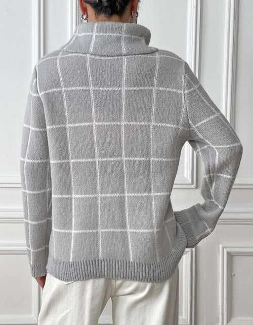 Load image into Gallery viewer, Heart Plaid Turtleneck Long Sleeve Sweater 2668south
