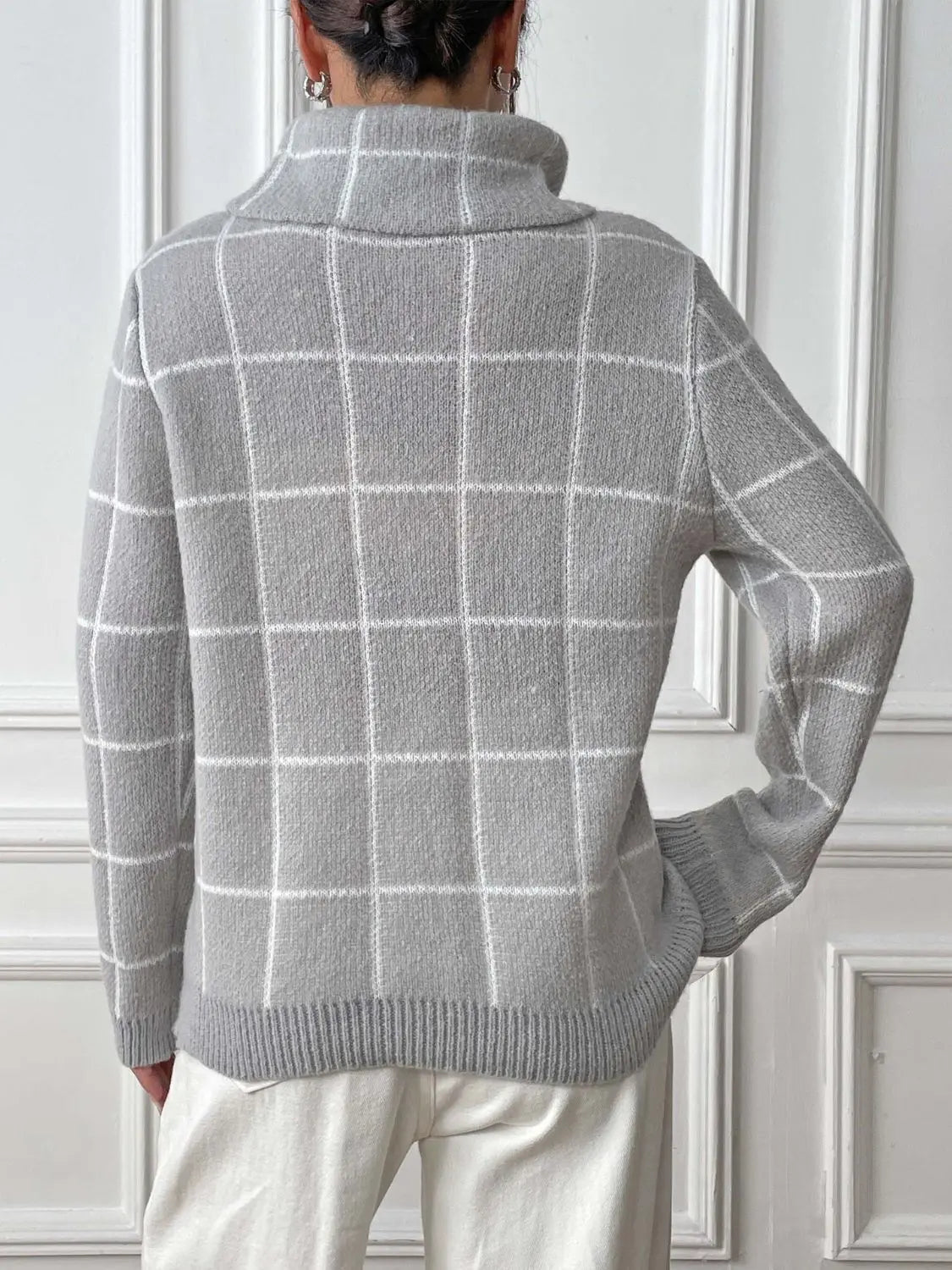 Heart Plaid Turtleneck Long Sleeve Sweater 2668south