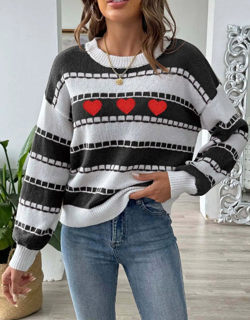 Load image into Gallery viewer, Heart Round Neck Long Sleeve Sweater 2668south
