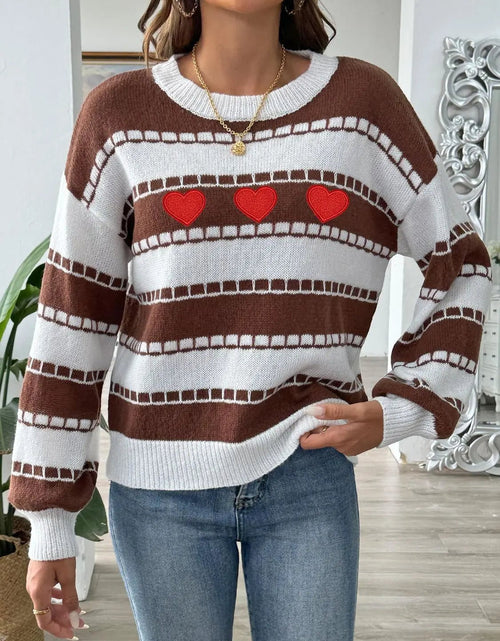 Load image into Gallery viewer, Heart Round Neck Long Sleeve Sweater 2668south
