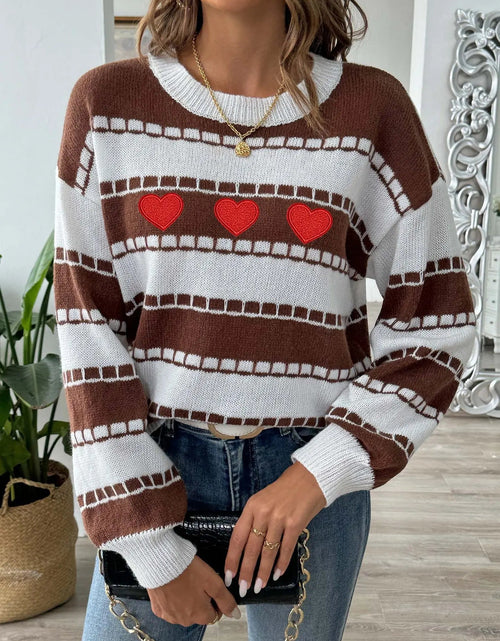 Load image into Gallery viewer, Heart Round Neck Long Sleeve Sweater 2668south
