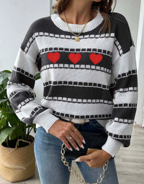 Load image into Gallery viewer, Heart Round Neck Long Sleeve Sweater 2668south
