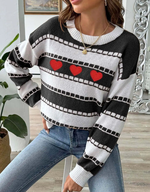 Load image into Gallery viewer, Heart Round Neck Long Sleeve Sweater 2668south
