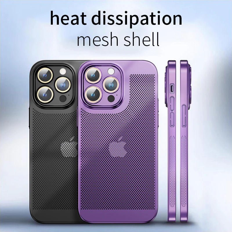 Heat Dissipation Phone Case for 15 14 11 12 13 Pro Max 14Plus XS Max Mini Cover Electroplated Border Honeycomb Mesh Shell 2668south