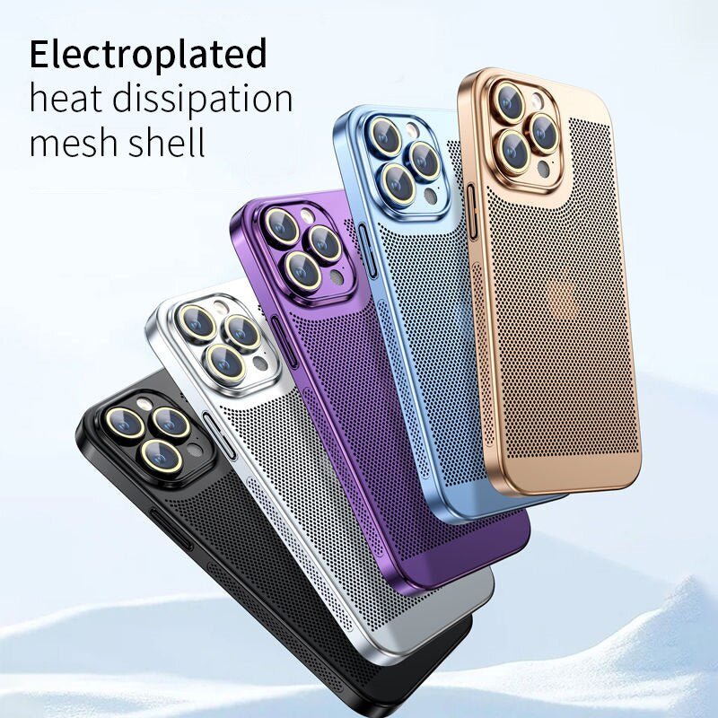 Heat Dissipation Phone Case for 15 14 11 12 13 Pro Max 14Plus XS Max Mini Cover Electroplated Border Honeycomb Mesh Shell 2668south