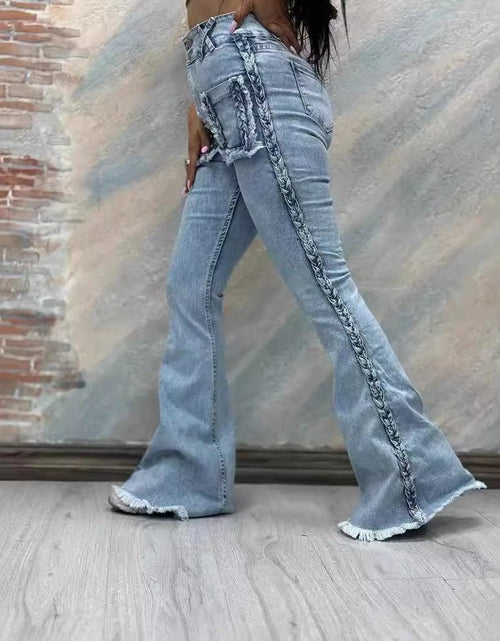 Load image into Gallery viewer, High Waist All-matching Twist Elastic Denim Bell-bottom Pants 2668south
