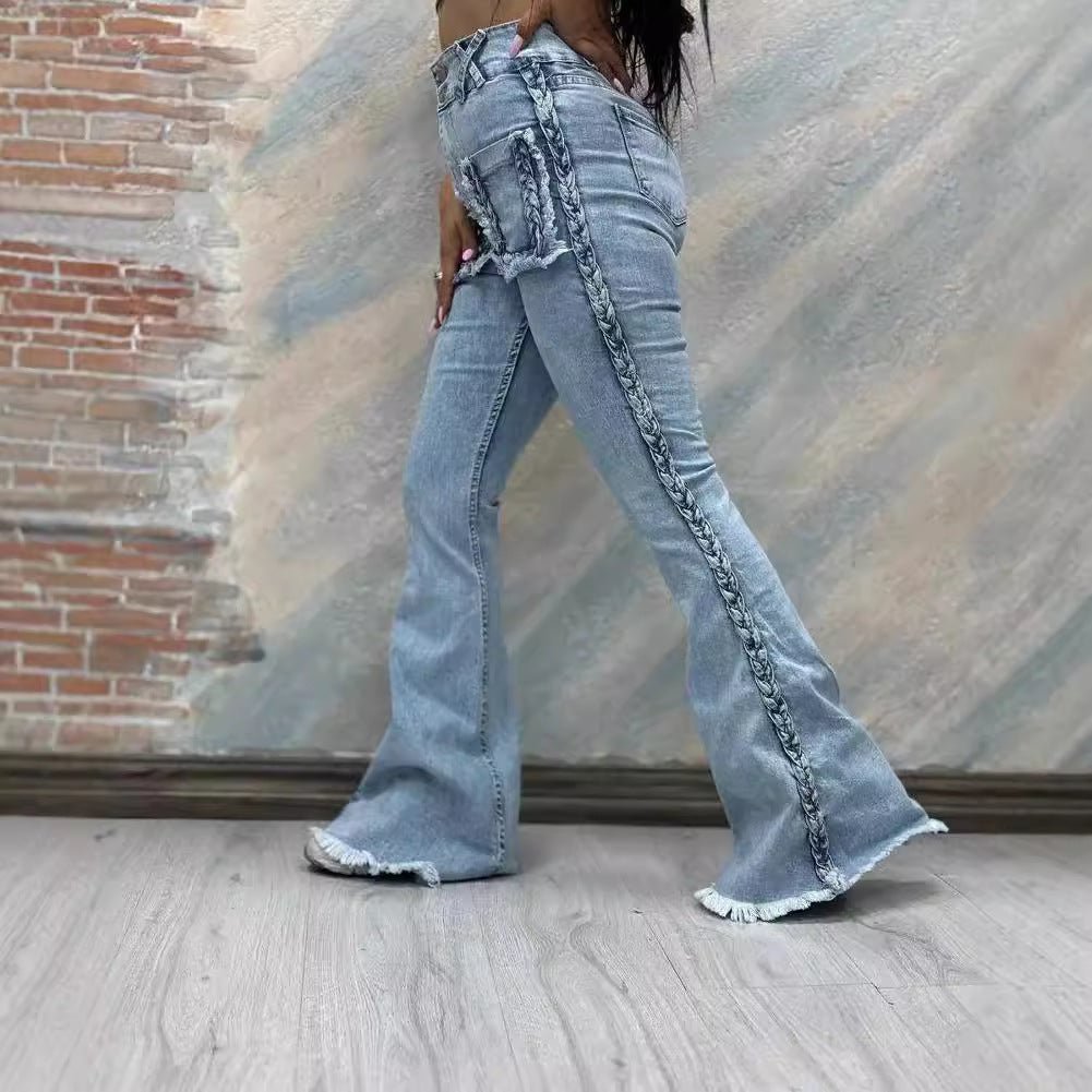 High Waist All-matching Twist Elastic Denim Bell-bottom Pants 2668south