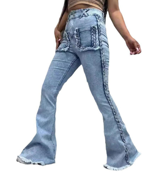 Load image into Gallery viewer, High Waist All-matching Twist Elastic Denim Bell-bottom Pants 2668south
