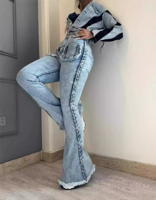 Load image into Gallery viewer, High Waist All-matching Twist Elastic Denim Bell-bottom Pants 2668south
