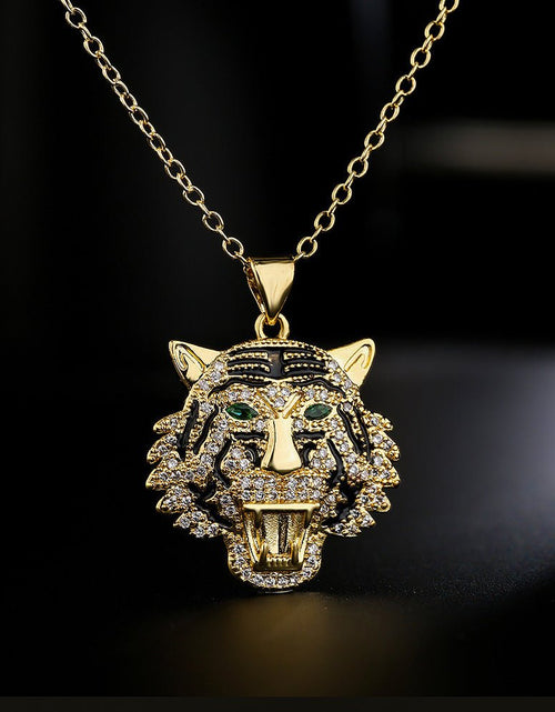 Load image into Gallery viewer, Hip Hop Tiger Leopard Lion Pendant Copper 18K Gold Zircon Animal Necklace 2668south
