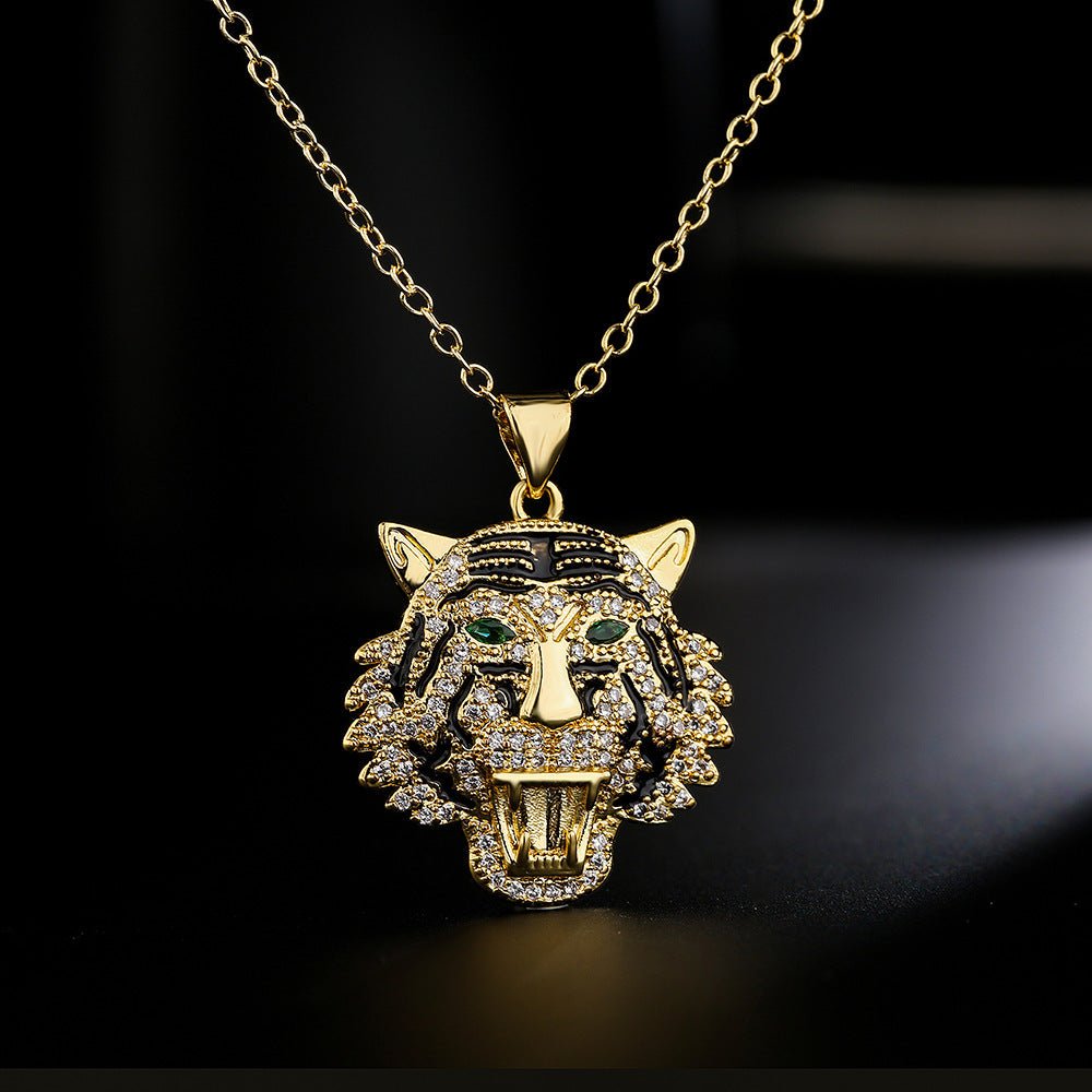 Hip Hop Tiger Leopard Lion Pendant Copper 18K Gold Zircon Animal Necklace 2668south