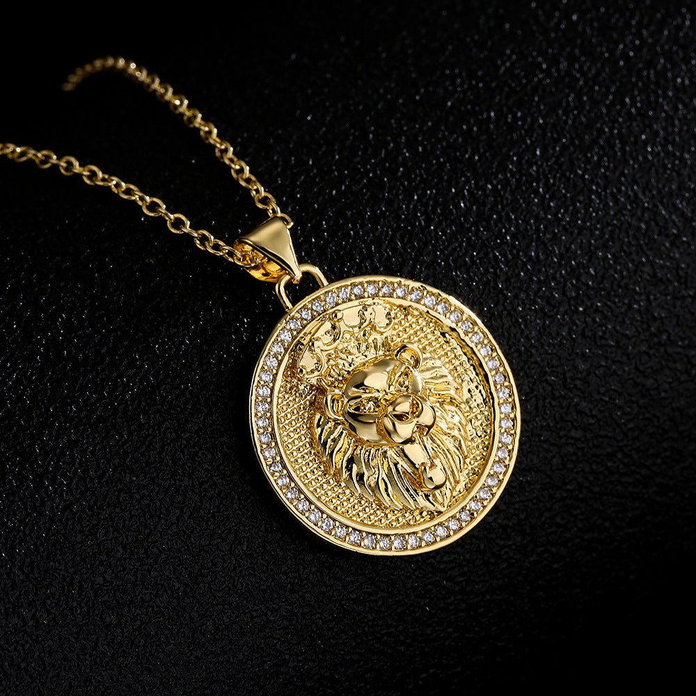 Hip Hop Tiger Leopard Lion Pendant Copper 18K Gold Zircon Animal Necklace 2668south