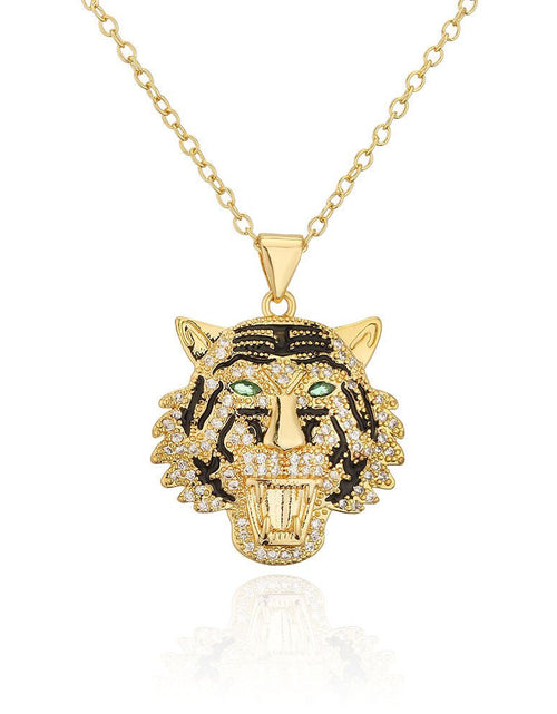 Load image into Gallery viewer, Hip Hop Tiger Leopard Lion Pendant Copper 18K Gold Zircon Animal Necklace 2668south
