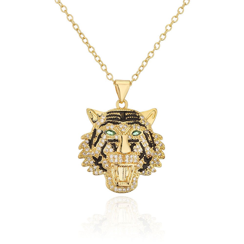 Hip Hop Tiger Leopard Lion Pendant Copper 18K Gold Zircon Animal Necklace 2668south