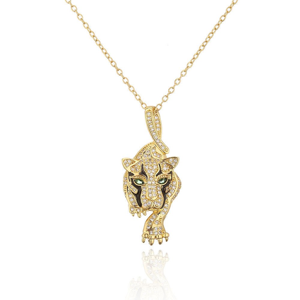 Hip Hop Tiger Leopard Lion Pendant Copper 18K Gold Zircon Animal Necklace 2668south