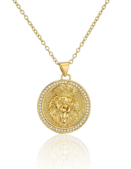 Load image into Gallery viewer, Hip Hop Tiger Leopard Lion Pendant Copper 18K Gold Zircon Animal Necklace 2668south
