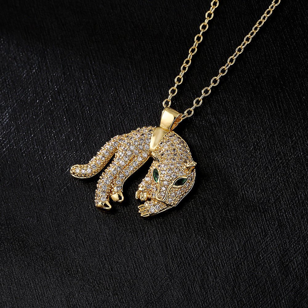 Hip Hop Tiger Leopard Lion Pendant Copper 18K Gold Zircon Animal Necklace 2668south