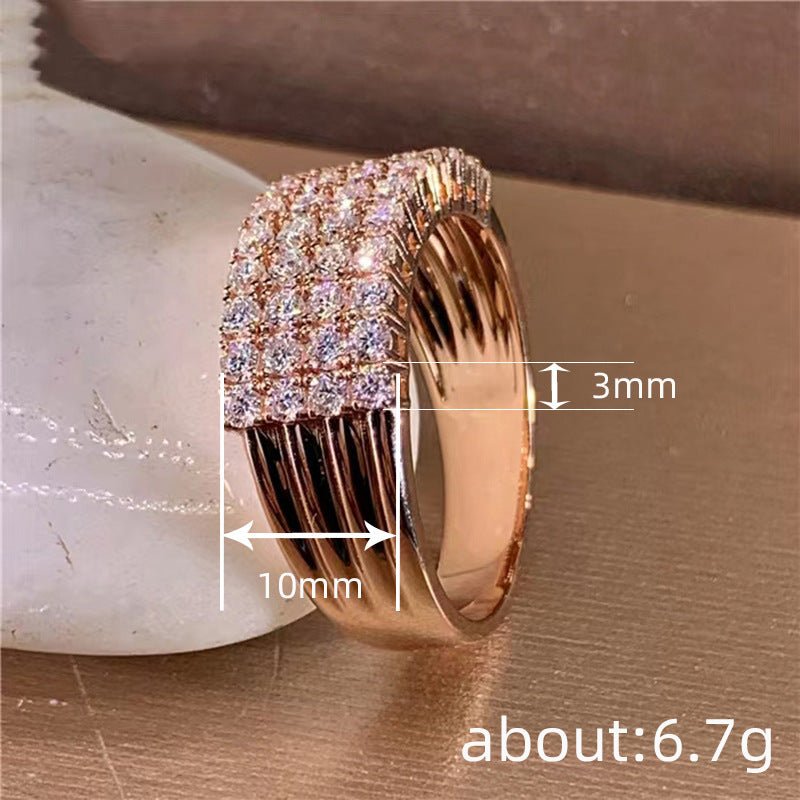 Inlaid Zircon Female Shiny Ring Geometry 2668south