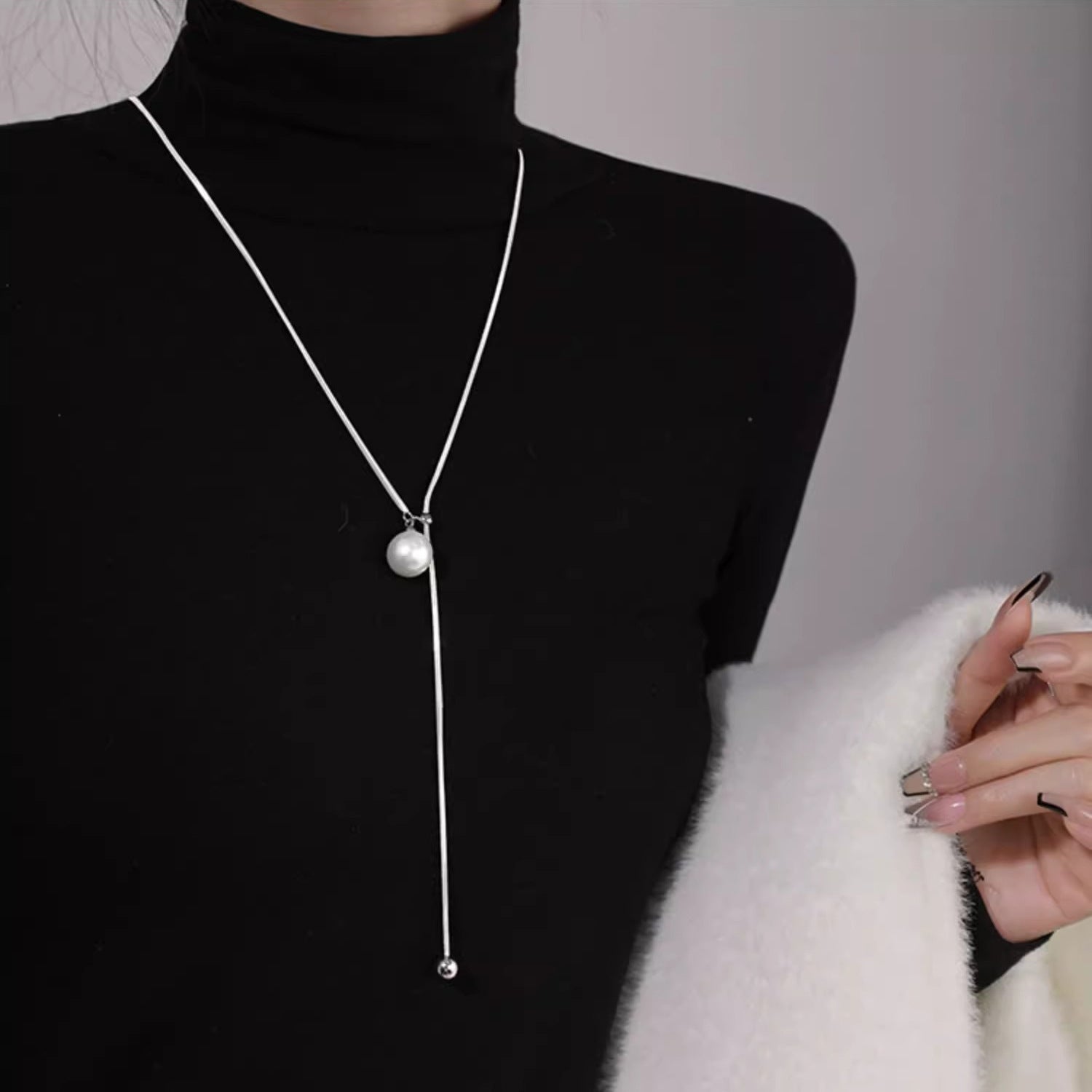 Ins Round Ball Ring Long Necklace Fashion Personality Temperament Sweater Chain Fall Winter Women's Jewelry 2668south