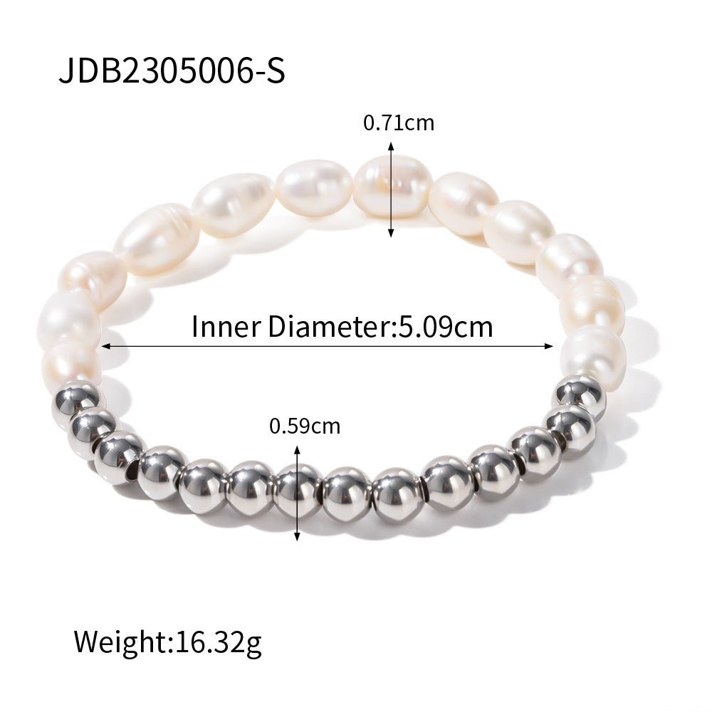 Ins Style Stainless Steel Freshwater Pearl Ball Beads Beaded Bracelet 2668south