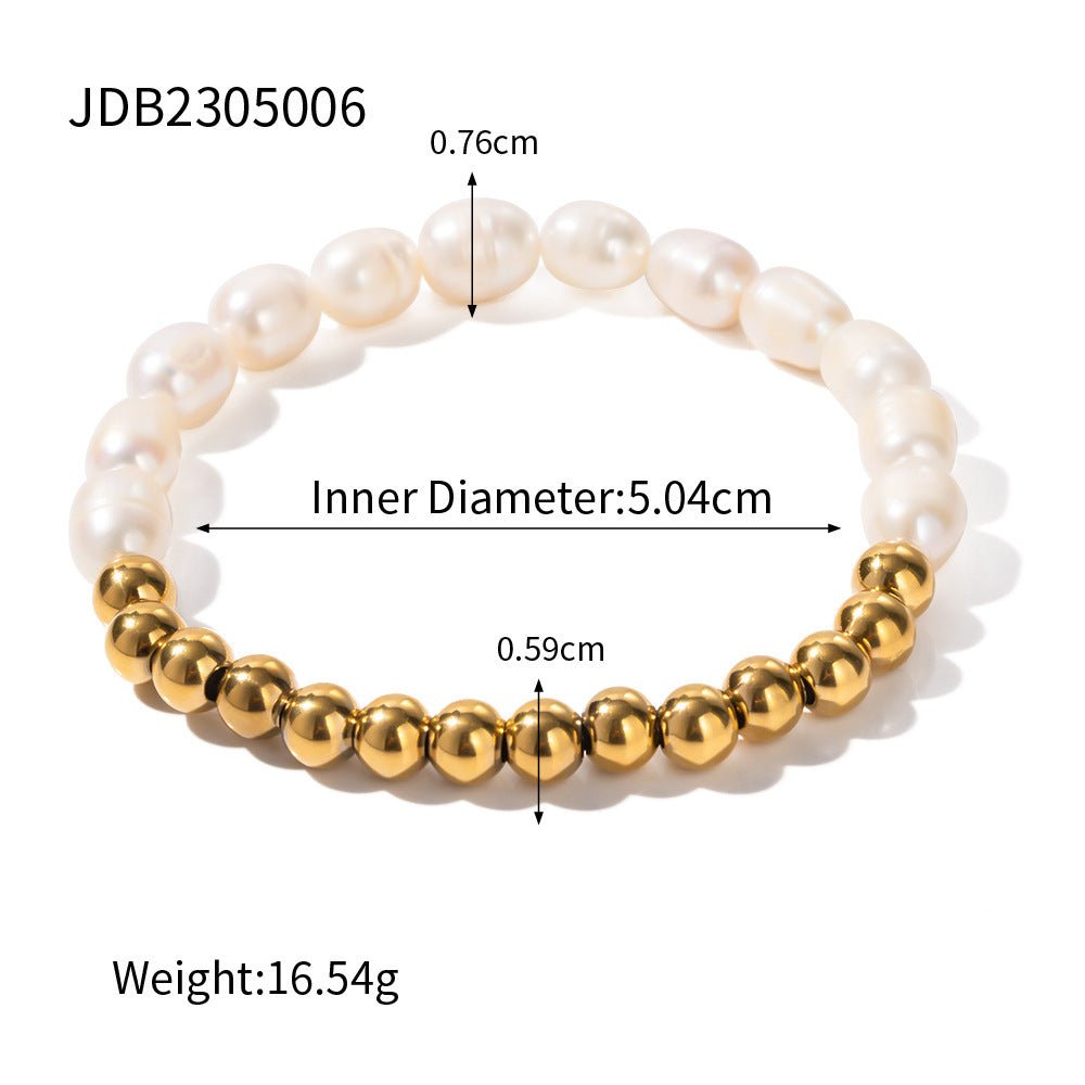 Ins Style Stainless Steel Freshwater Pearl Ball Beads Beaded Bracelet 2668south