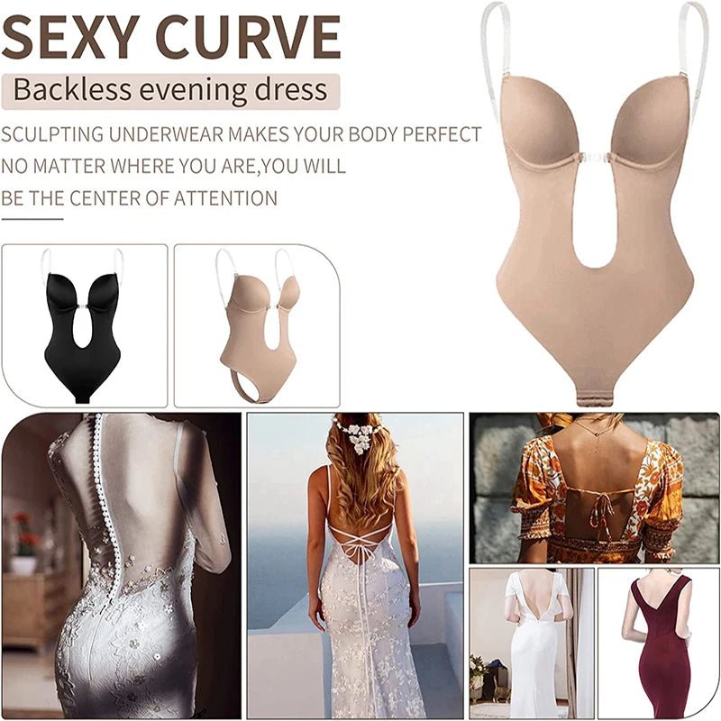 Invisible Bodysuit Women Thong Shaper Body Shapewear Sexy Deep V-Neck Backless Corset Plunge Padded Push up Slimming Underwear 2668south