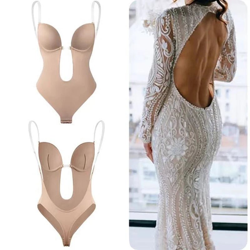 Invisible Bodysuit Women Thong Shaper Body Shapewear Sexy Deep V-Neck Backless Corset Plunge Padded Push up Slimming Underwear 2668south