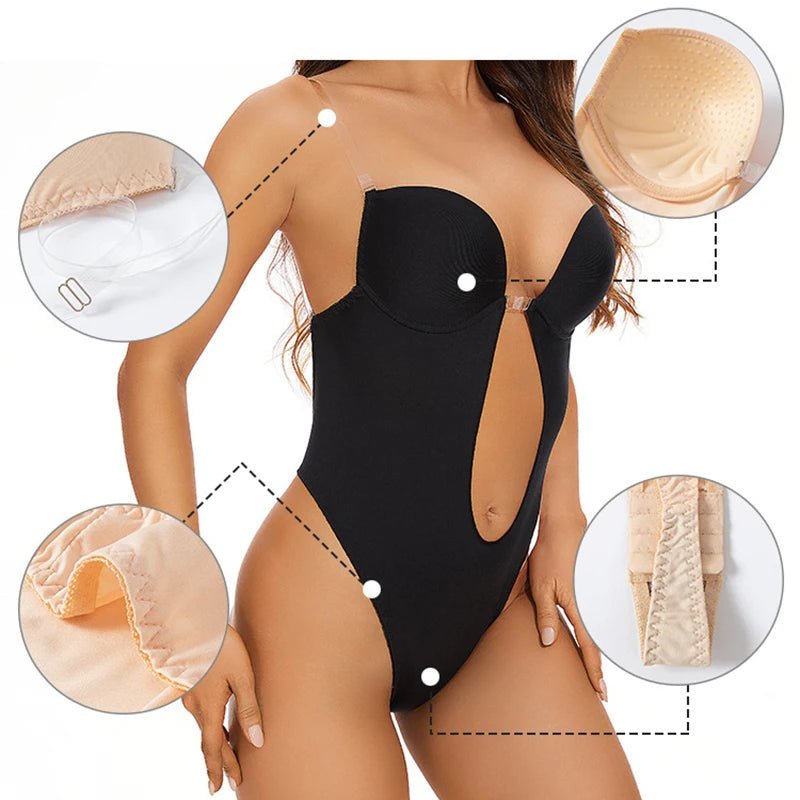 Invisible Bodysuit Women Thong Shaper Body Shapewear Sexy Deep V-Neck Backless Corset Plunge Padded Push up Slimming Underwear 2668south